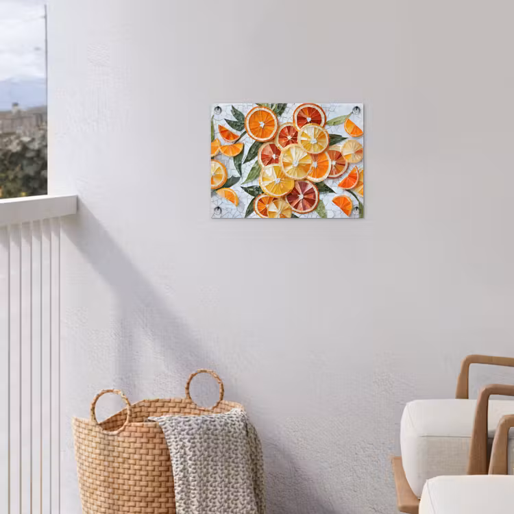 Schijfjes - Fruit - Oranje - Mozaïek tuinposter los doek klein -sfeer8