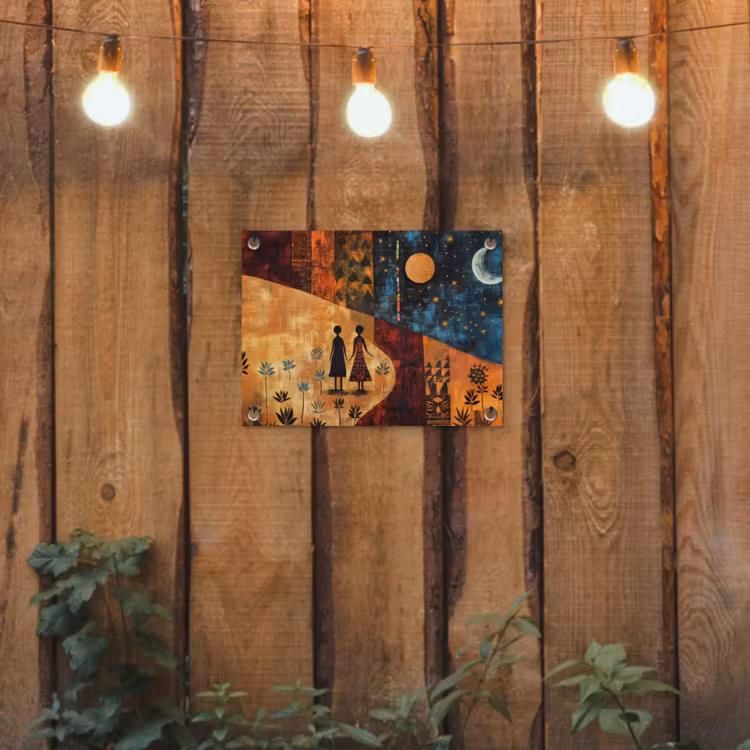 Silhouetten - Abstract - Zon - Maan tuinposter los doek klein -sfeer1