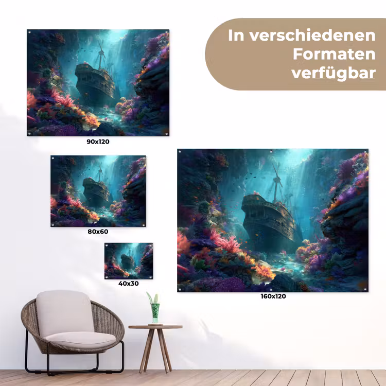 Schip - Hout - Koraalriffen - Zonlicht tuinposter los doek klein -Xsfeer9_DE