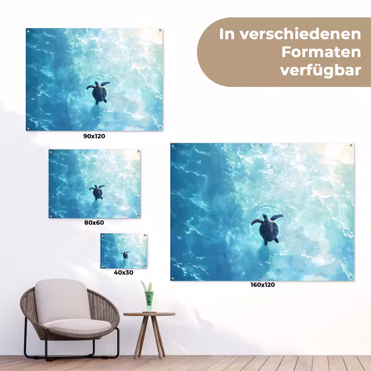 Schildpad - Zee - Blauw - Schittering tuinposter los doek klein -Xsfeer9_DE