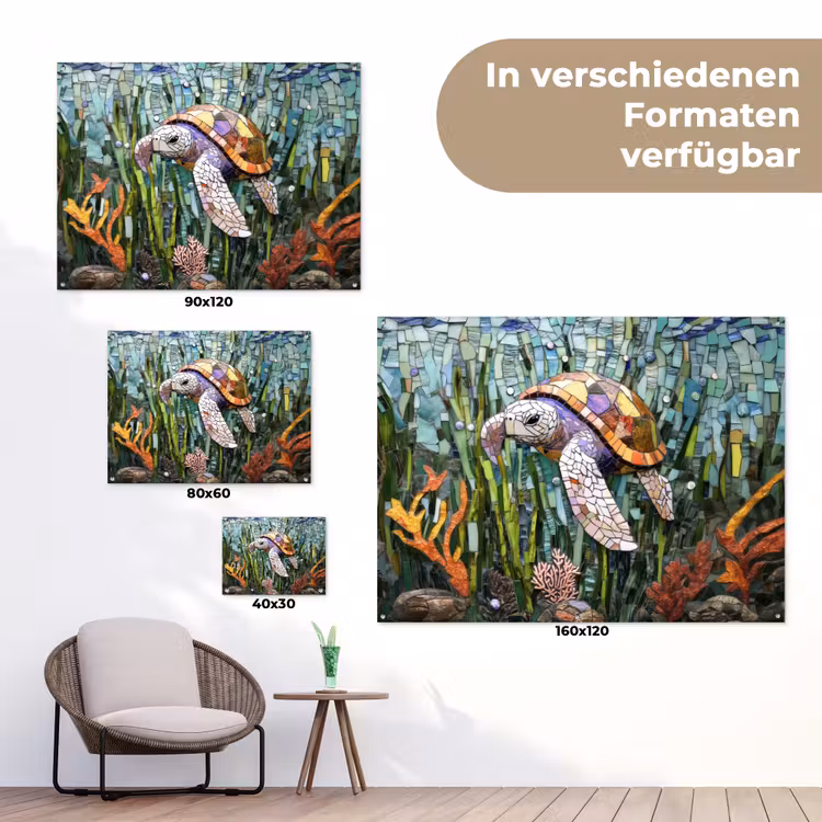 Schildpad - Zeewier - Mozaïek tuinposter los doek klein -Xsfeer9_DE