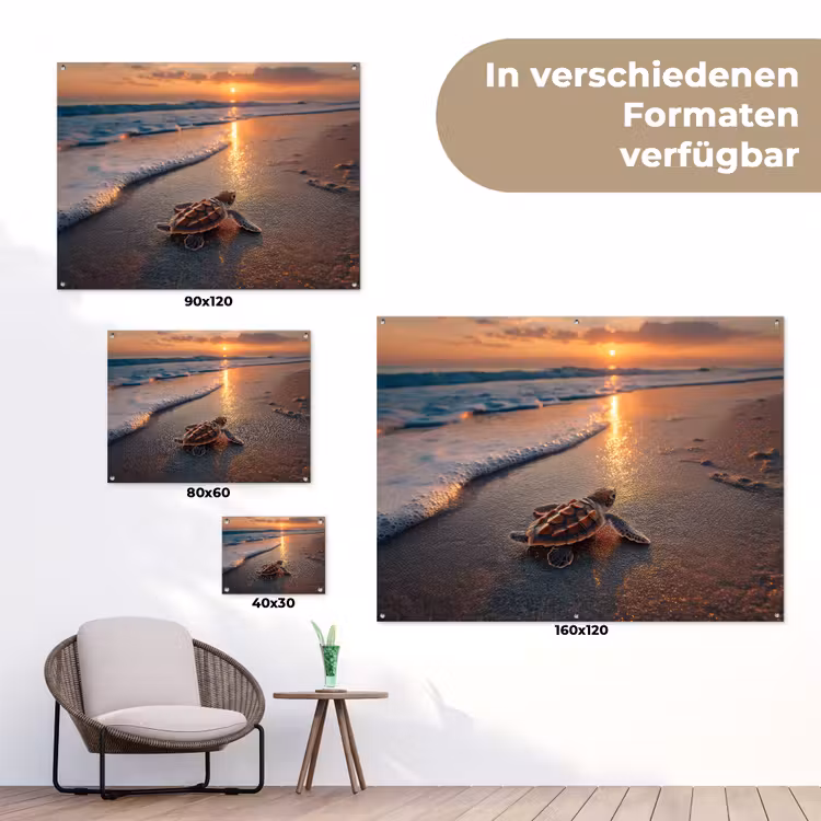 Schildpad - strand - Zonsondergang tuinposter los doek klein -Xsfeer9_DE