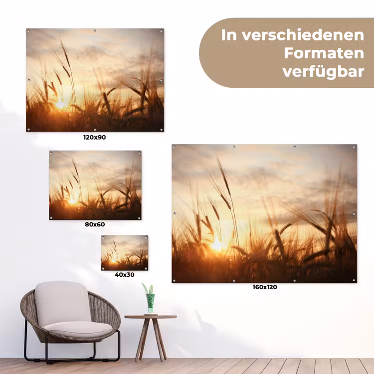 Riet - Gras - Zonsondergang - Natuur - Horizon tuinposter los doek klein -Xsfeer9_DE