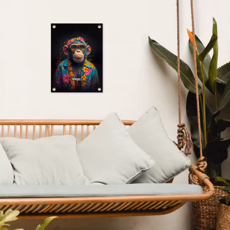 Chimpansee met Hawaii blouse tuinposter los doek klein -sfeer7