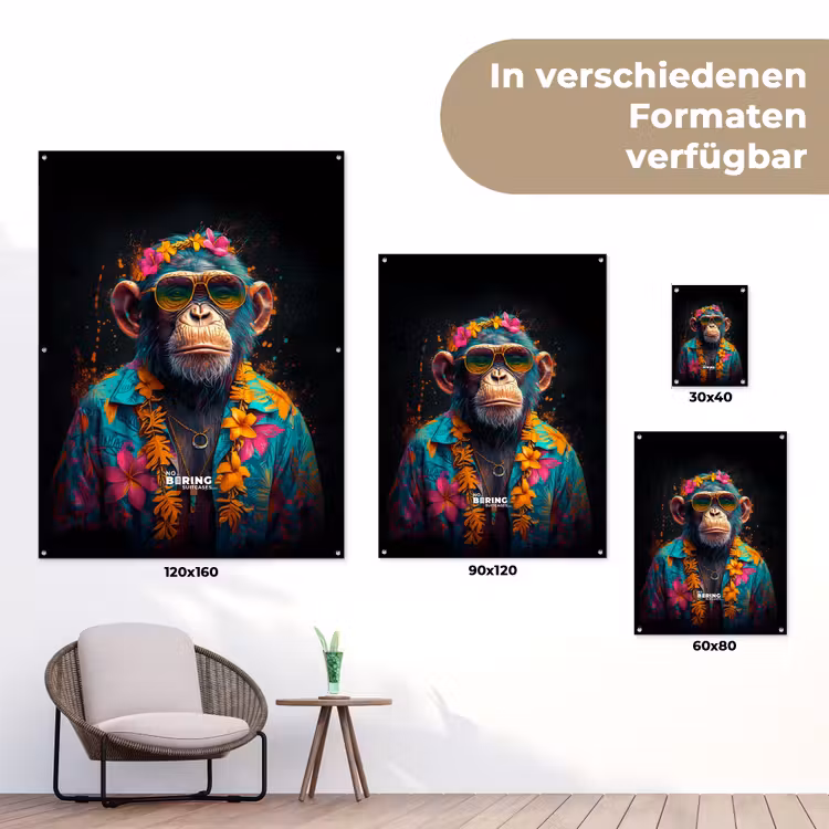 Chimpansee met Hawaii blouse tuinposter los doek klein -Xsfeer9_DE