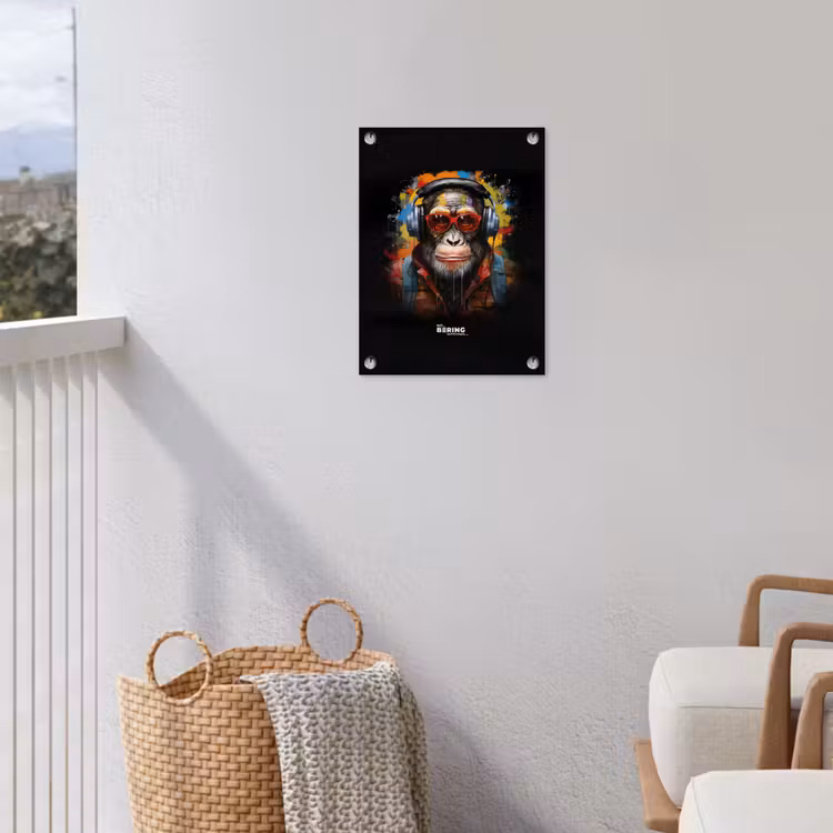 Chimpansee met koptelefoon en graffiti-spray tuinposter los doek klein -sfeer8