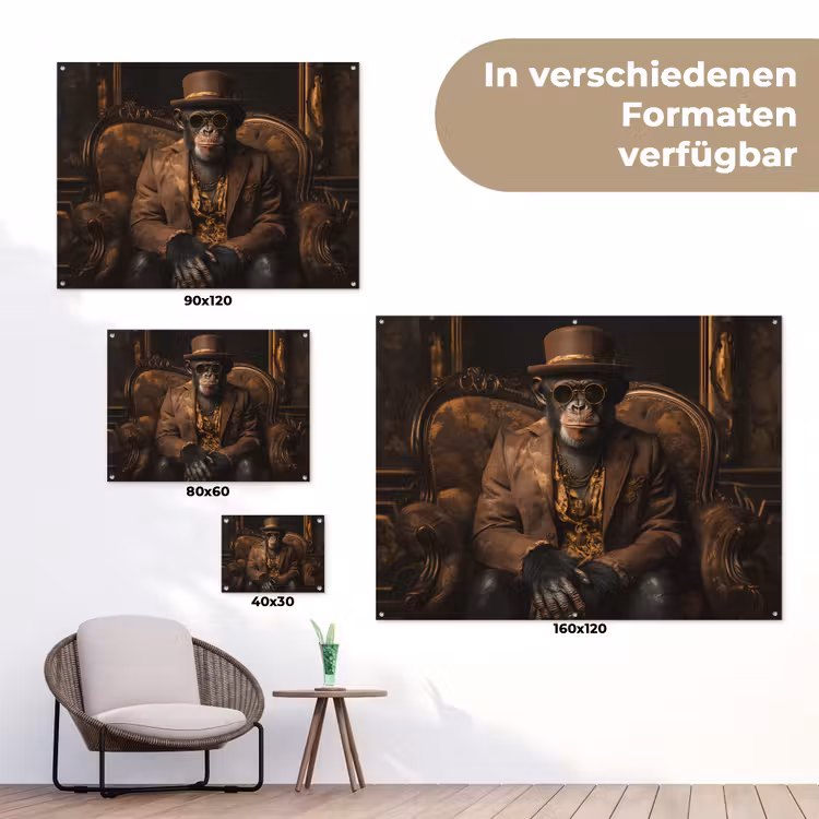 Chimpansee - Stoel - Pak - Bruin tuinposter los doek klein -Xsfeer9_DE