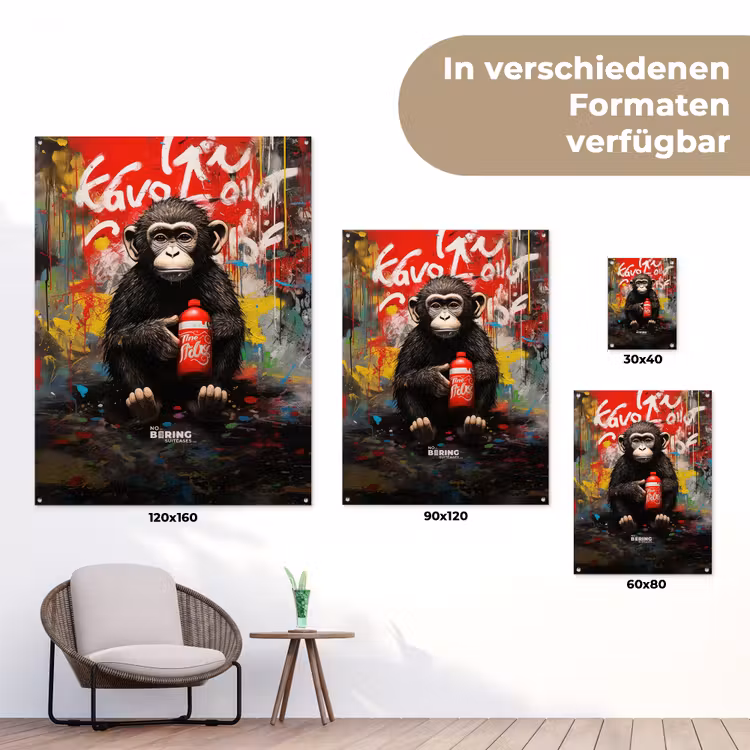 Chimpansee voor graffiti muur tuinposter los doek klein -Xsfeer9_DE