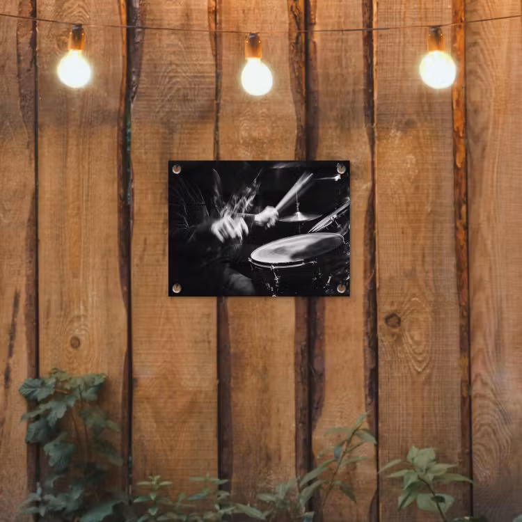Drummer - Zwart - Drumstel tuinposter los doek klein -sfeer1