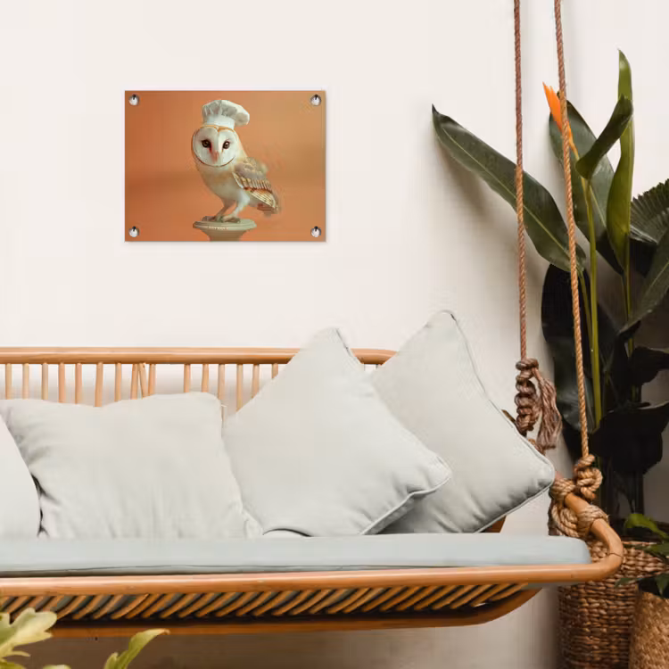 Kerkuil - Koksmuts - Oranje - Vogel tuinposter los doek klein -sfeer7