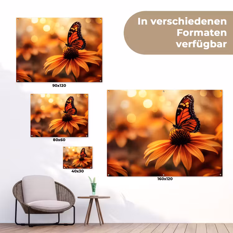 Vlinder - Bloemen - Oranje tuinposter los doek klein -Xsfeer9_DE