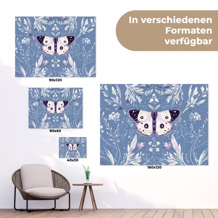 Vlinder - Bloemtakken - Lichtblauw tuinposter los doek klein -Xsfeer9_DE