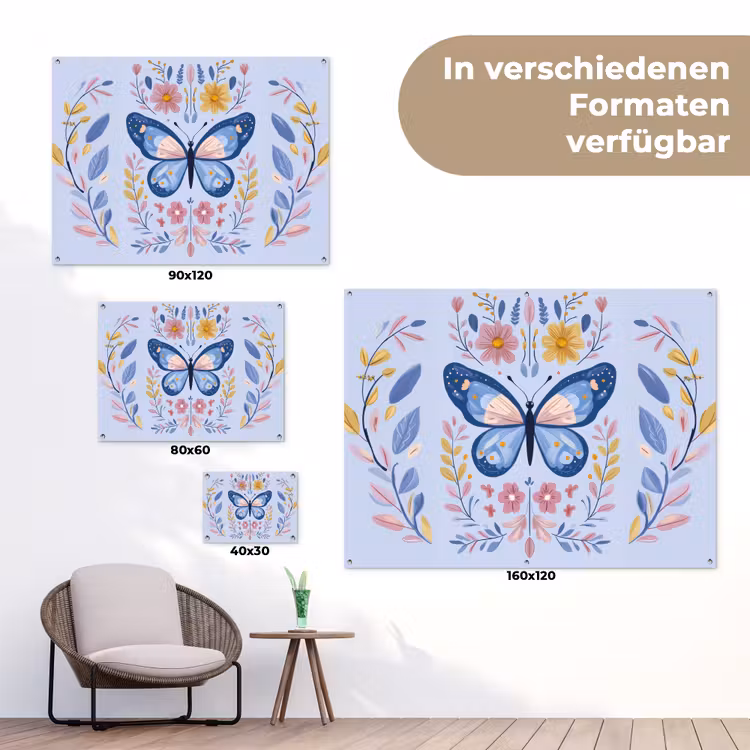 Vlinder - Lichtblauw - Sierlijk - Bloemen tuinposter los doek klein -Xsfeer9_DE