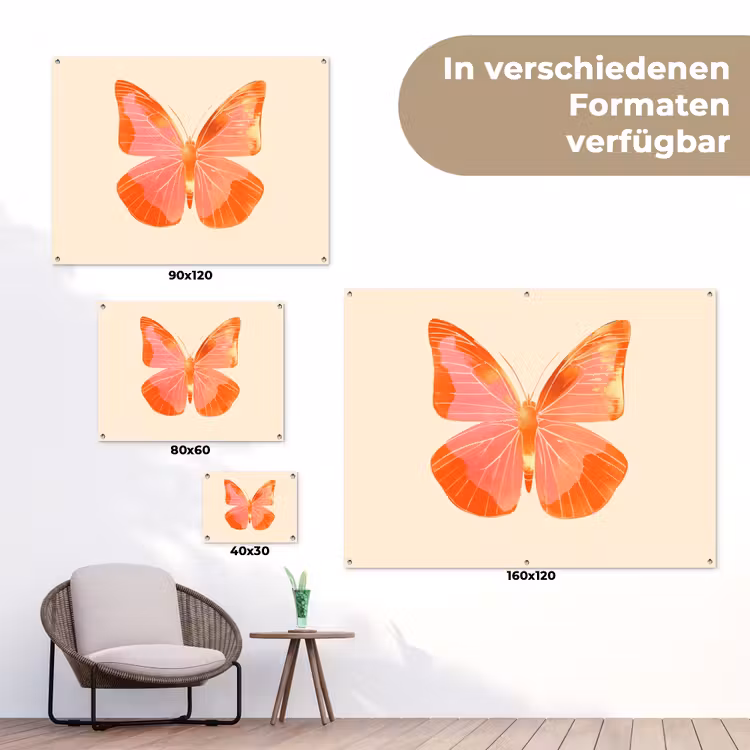 Vlinder - Minimalistisch - Roze tuinposter los doek klein -Xsfeer9_DE