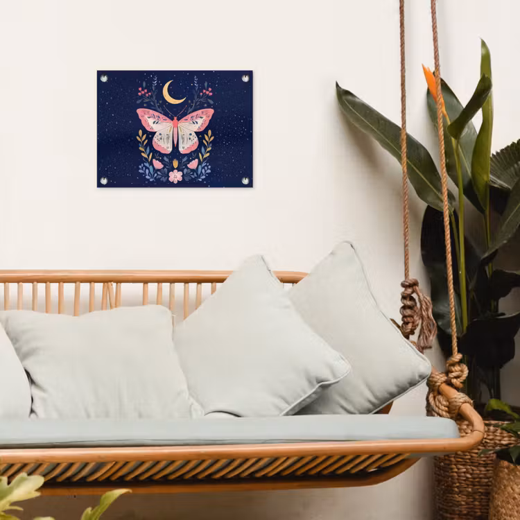 Vlinder - Maan - Bloemen - Sterrenhemel tuinposter los doek klein -sfeer7
