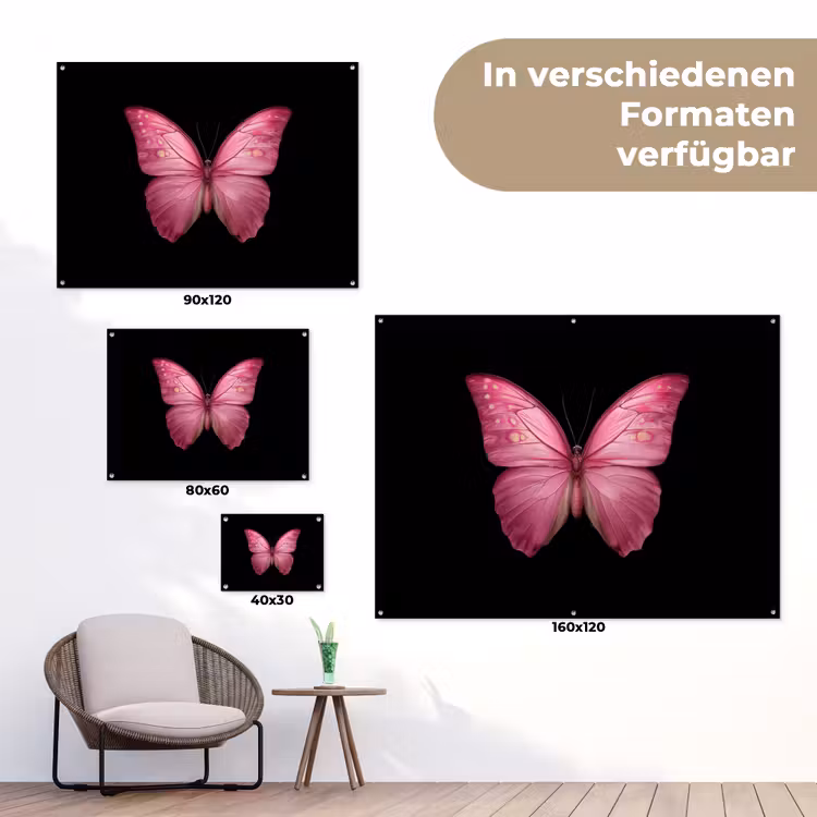 Vlinder - roze - Elegant tuinposter los doek klein -Xsfeer9_DE