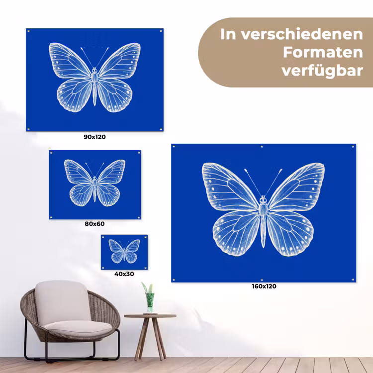 Vlinder - Wit - Getekend - Stippen tuinposter los doek klein -Xsfeer9_DE