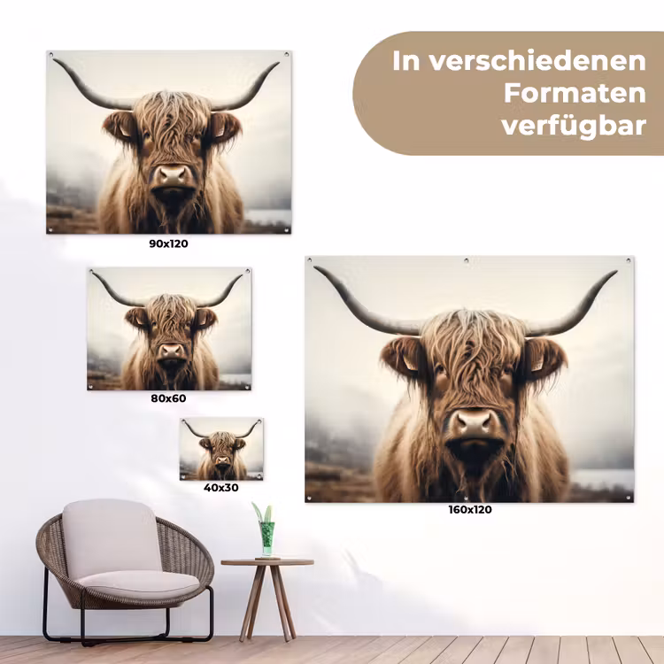 Schotse hooglander - Hoorns - Landschap tuinposter los doek klein -Xsfeer9_DE