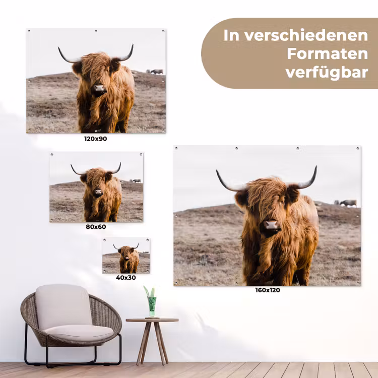 Schotse hooglander - Landschap - Koe - Bruin - Dieren - Natuur tuinposter los doek klein -Xsfeer9_DE