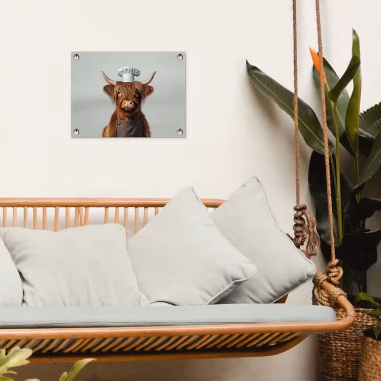 Schotse Hooglander - Bruin - Hoorns - Kokskleding tuinposter los doek klein -sfeer7