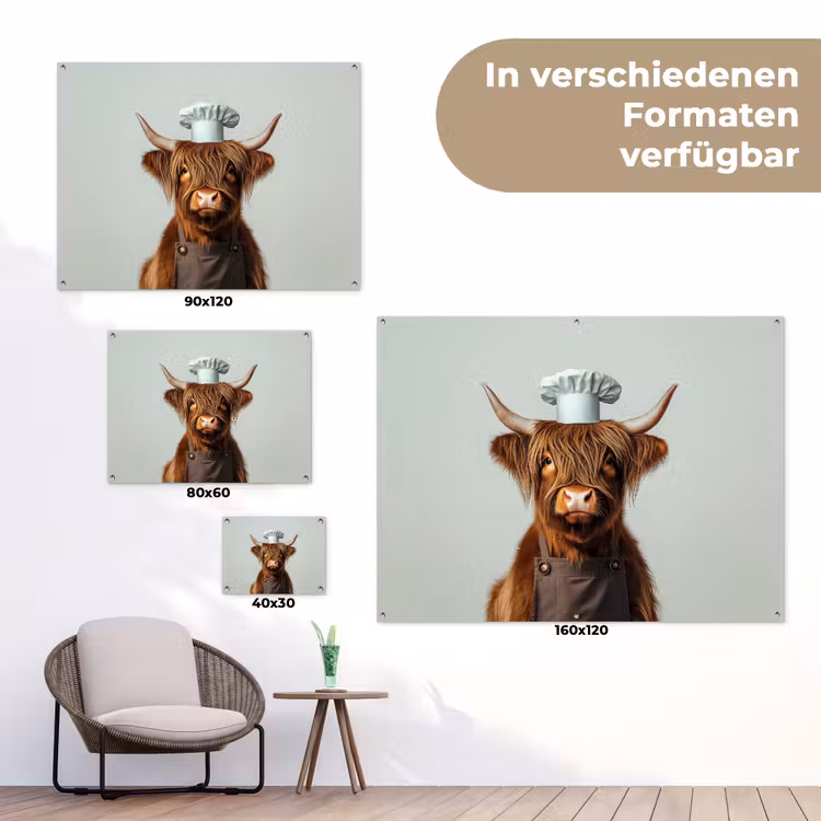 Schotse Hooglander - Bruin - Hoorns - Kokskleding tuinposter los doek klein -Xsfeer9_DE