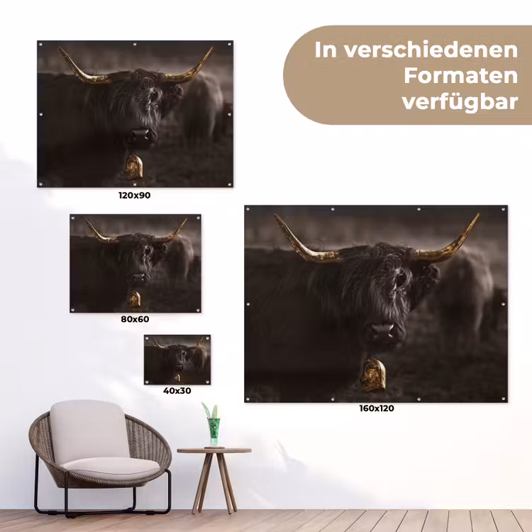Schotse hooglander - Goud - Koebel - Hoorns - Dieren tuinposter los doek klein -Xsfeer9_DE