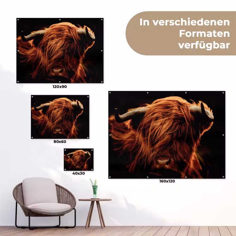 Schotse hooglander - Koe - Hoorns - Portret - Dieren tuinposter los doek klein -Xsfeer9_DE