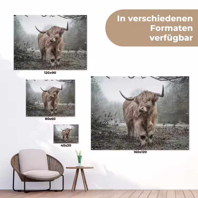 Schotse Hooglander - Bos - Mist - Koe - Dieren - Natuur tuinposter los doek klein -Xsfeer9_DE
