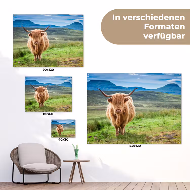 Schotse hooglander - Koe - Natuur - Berg - Gras tuinposter los doek klein -Xsfeer9_DE