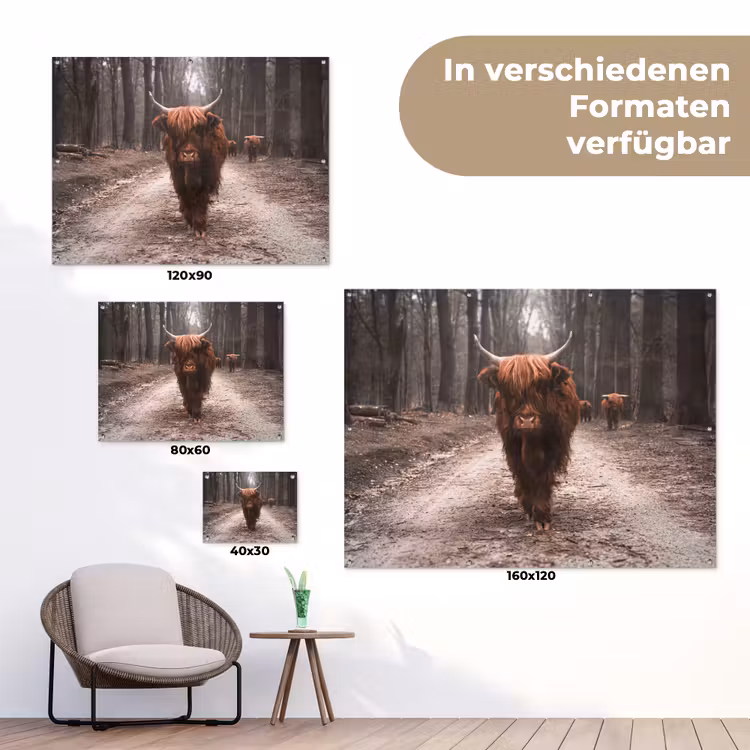 Schotse hooglander - Bos - Koe - Dieren - Natuur tuinposter los doek klein -Xsfeer9_DE