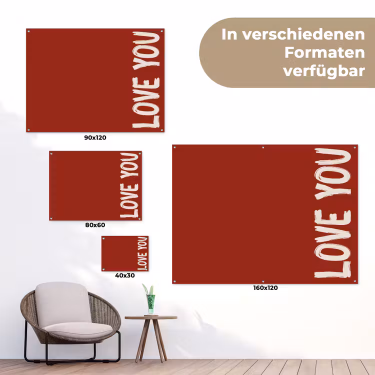 Schuin - Loveyou - Rood tuinposter los doek klein -Xsfeer9_DE