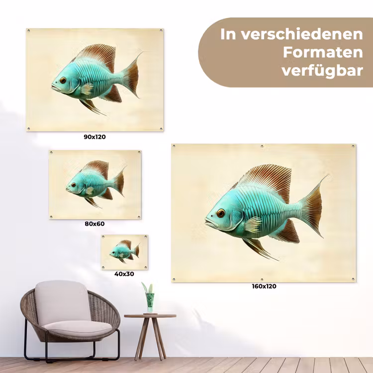 Schubben - Vis - Mint - Minimalistisch tuinposter los doek klein -Xsfeer9_DE
