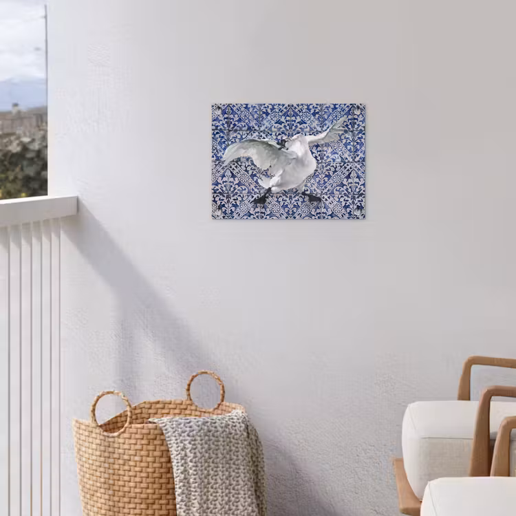 Zwaan - Kunst - Delfts blauw - Schilderij - Oude meesters tuinposter los doek klein -sfeer8