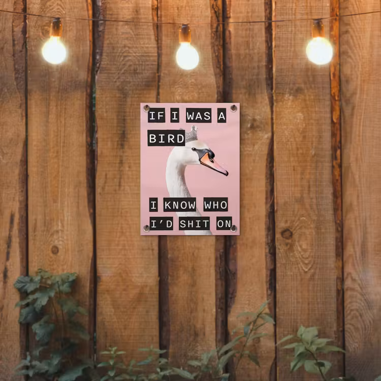 Zwaan - Vogel - Decoratie - Roze tuinposter los doek klein -sfeer1