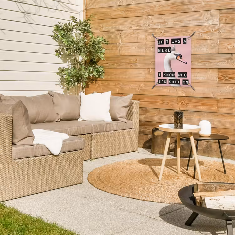 Zwaan - Vogel - Decoratie - Roze tuinposter los doek klein -sfeer4