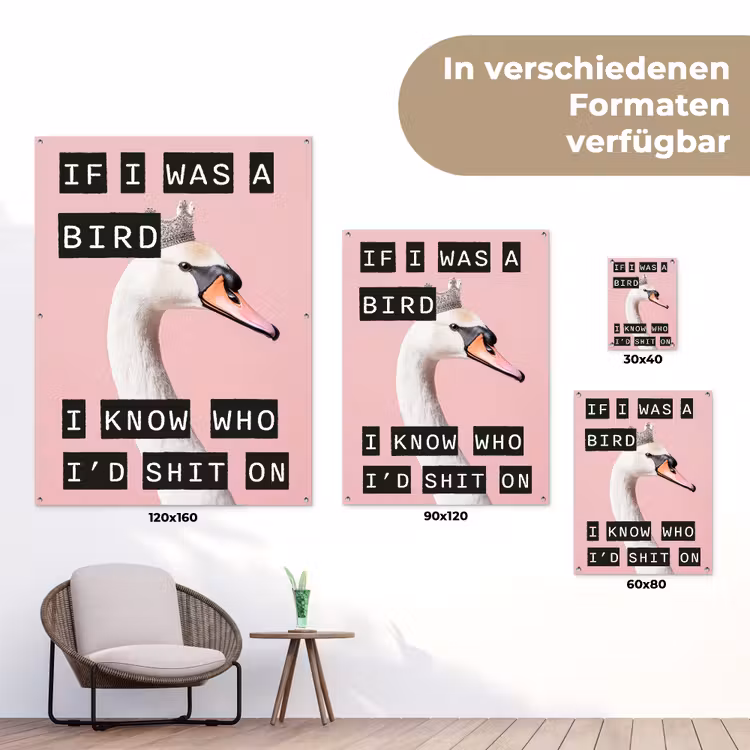 Zwaan - Vogel - Decoratie - Roze tuinposter los doek klein -Xsfeer9_DE