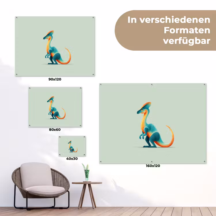 Staart - Dino - Minimalistisch - Blauw tuinposter los doek klein -Xsfeer9_DE