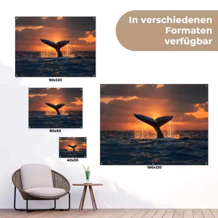 Walvis staart - Water - Zonsondergang tuinposter los doek klein -Xsfeer9_DE