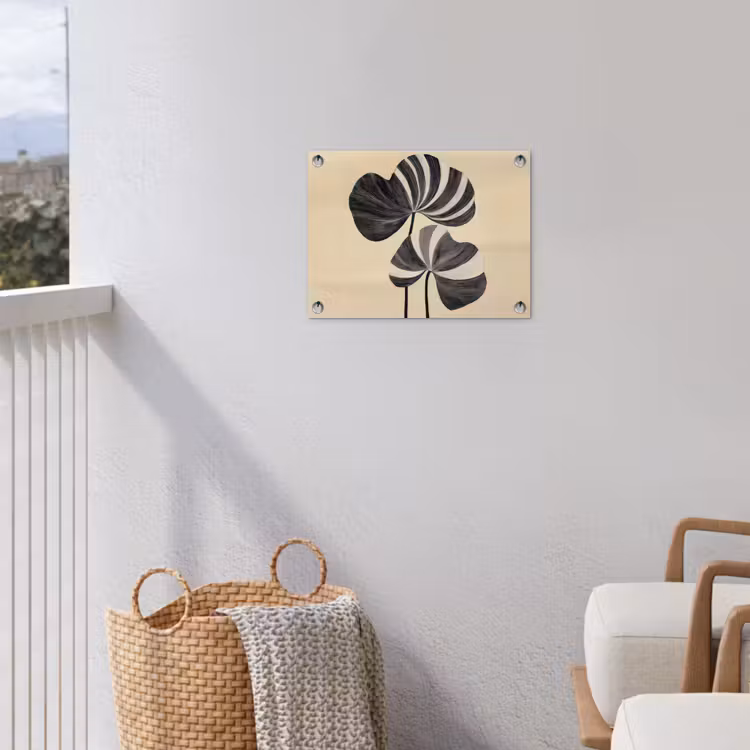 Zwart - Bladeren - Strepen - Minimalistisch tuinposter los doek klein -sfeer8