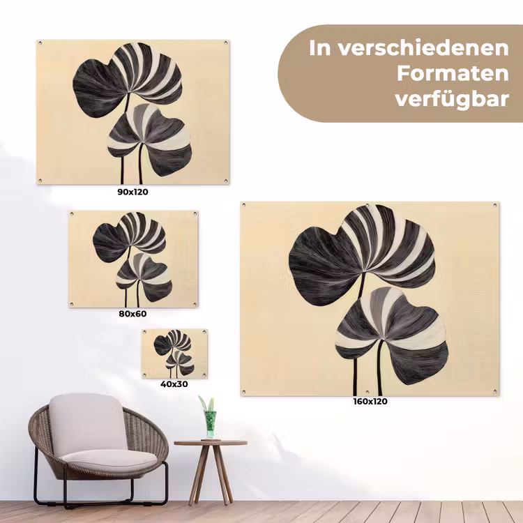 Zwart - Bladeren - Strepen - Minimalistisch tuinposter los doek klein -Xsfeer9_DE