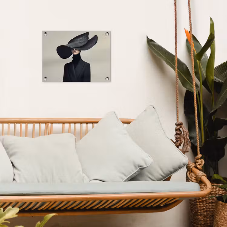 Zwart - Vrouw - Hoed tuinposter los doek klein -sfeer7