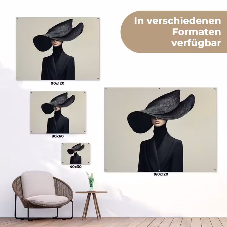 Zwart - Vrouw - Hoed tuinposter los doek klein -Xsfeer9_DE