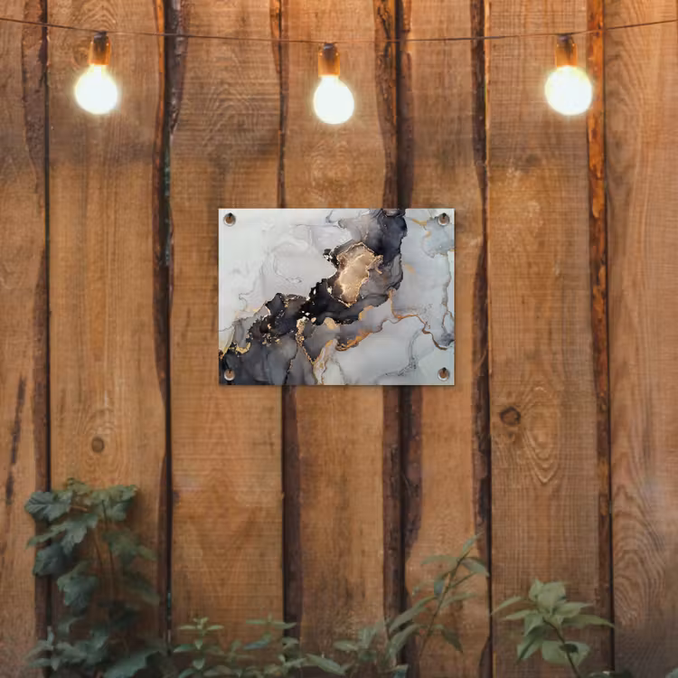 Zwart - Marmer - Luxe - Goud tuinposter los doek klein -sfeer1