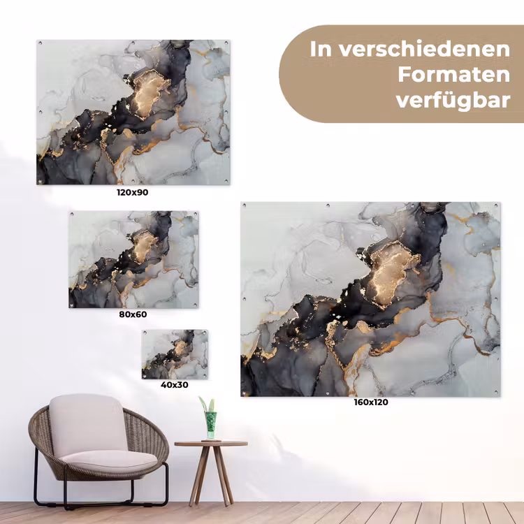 Zwart - Marmer - Luxe - Goud tuinposter los doek klein -Xsfeer9_DE