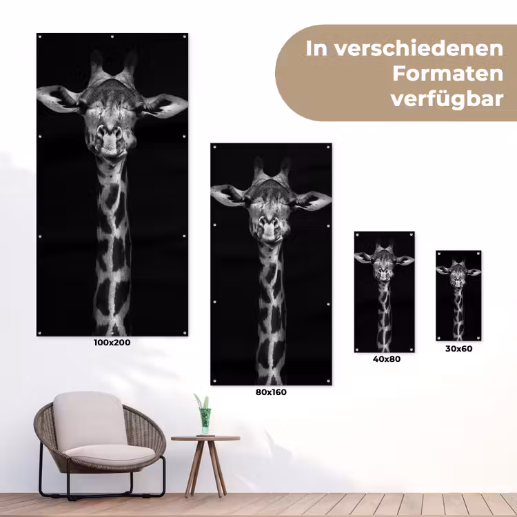 Zwart-wit portret van een giraffe tuinposter los doek klein -Xsfeer9_DE