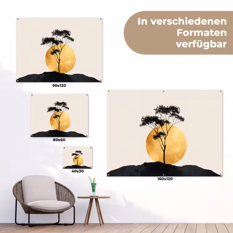 Zwarte boom - Gouden cirkel - Heuvel tuinposter los doek klein -Xsfeer9_DE