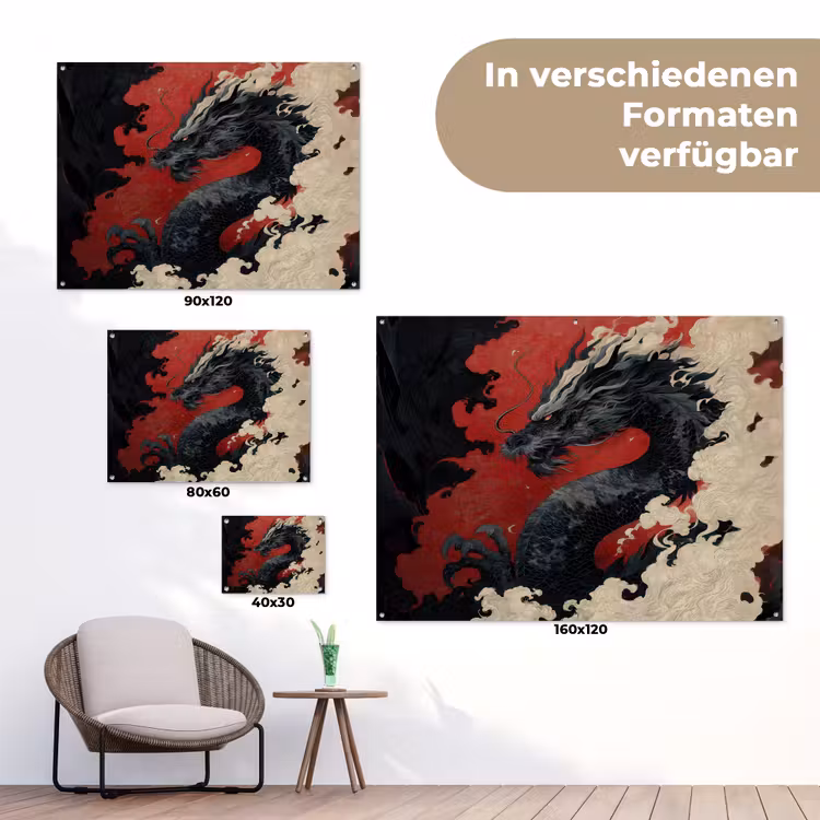 Zwarte draak - Rookwolken - Rood tuinposter los doek klein -Xsfeer9_DE