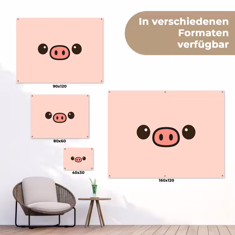Varken - Roze - Minimalistisch tuinposter los doek klein -Xsfeer9_DE