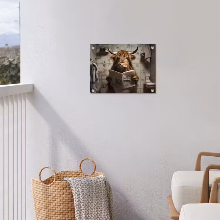 Schotse hooglander - Toilet - Krant - Badkamer tuinposter los doek klein -sfeer8