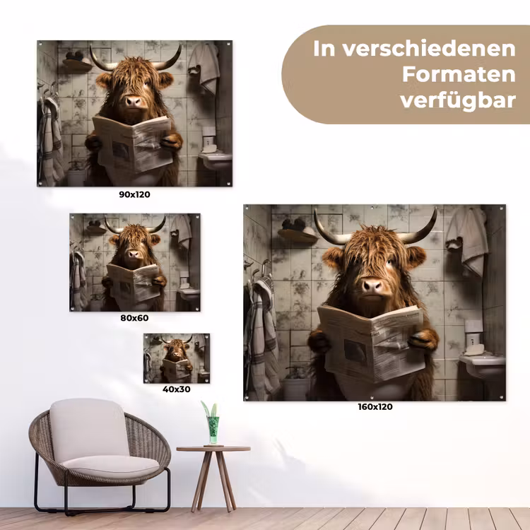 Schotse hooglander - Toilet - Krant - Badkamer tuinposter los doek klein -Xsfeer9_DE